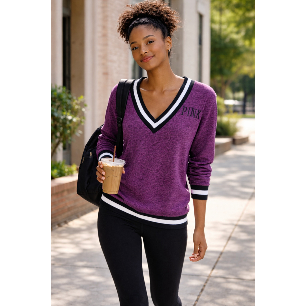 Victoria’s Secret PINK XS Oversized V-Neck Pullover Heather Purple Lounge Top